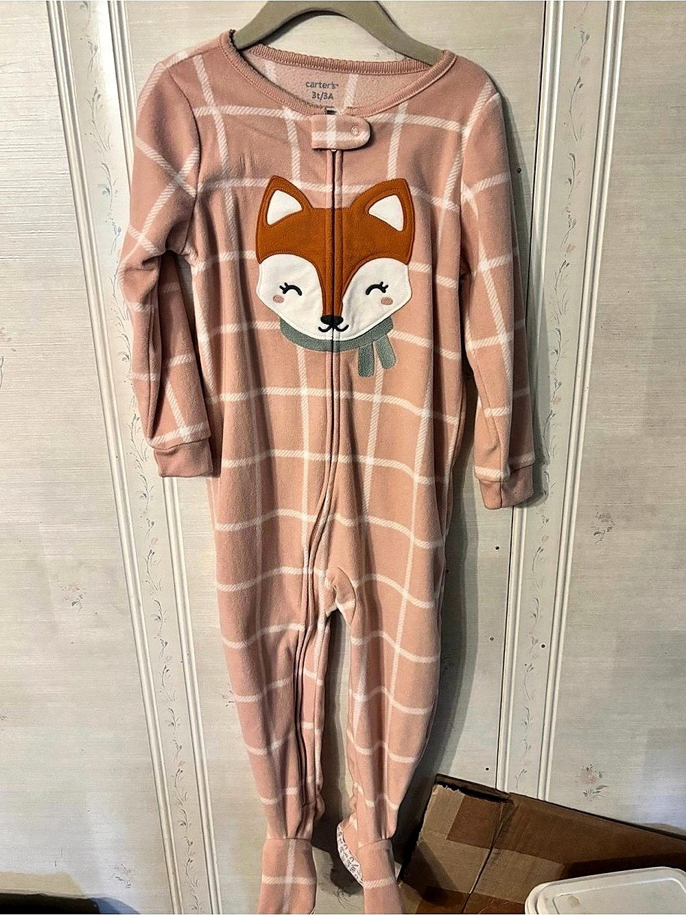 carter's Fox Plaid Footed Fleece Pajamas Pink & White Baby 3T